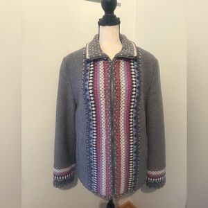 Geiger Austria Pure Wool Coat with Multi Color Knit Women’s Size Large (42)